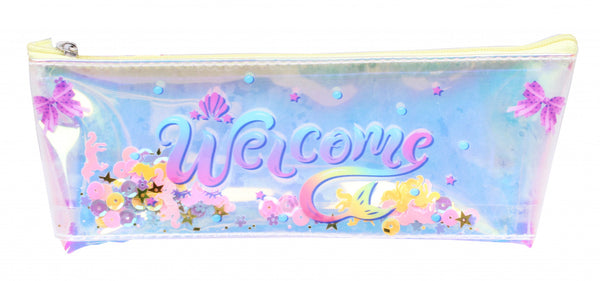 etui Welcome meisjes 19 x 4 cm polyester geel