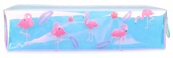 etui flamingo 20 x 4 cm polyester zilver holografisch