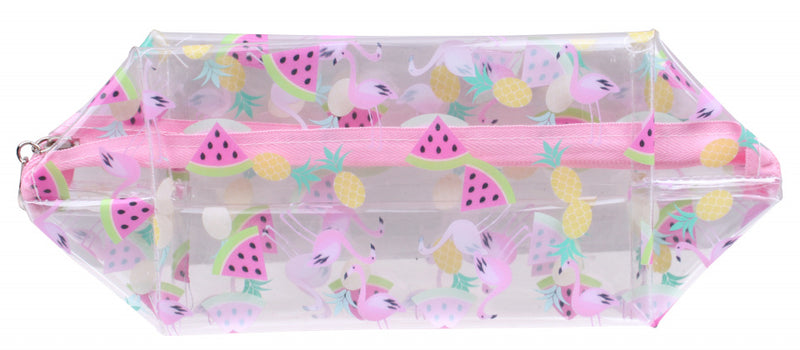 etui flamingo 27 x 10 cm polyester transparant/roze