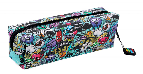 etui Graffiti junior 19 x 5 x 5 cm textiel blauw