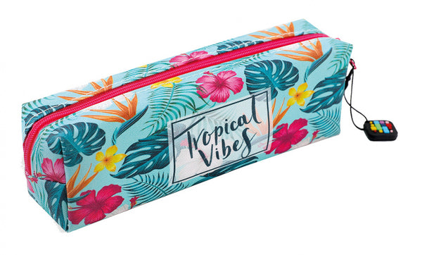 etui Tropical junior 19 x 5 x 5 cm textiel blauw/roze