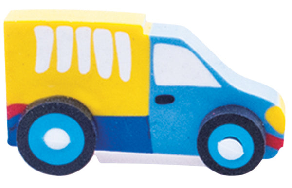 gum Car junior 6 cm rubber blauw/geel