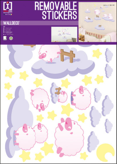 muursticker Baby Sheep meisjes 50 x 70 cm vinyl roze