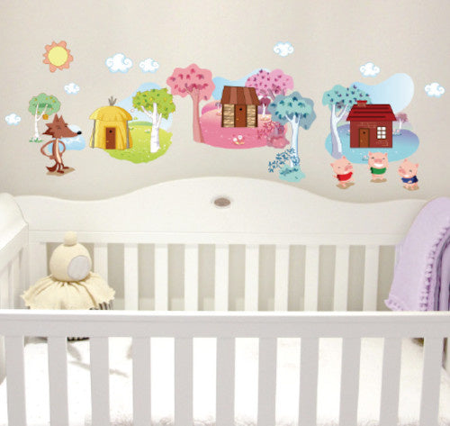 muursticker Little Pigs meisjes 50 x 70 cm vinyl roze