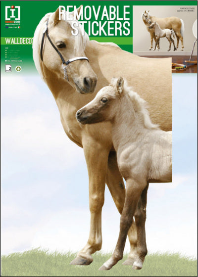 muurstickers Horses 50 x 70 cm PVC beige 2-delig