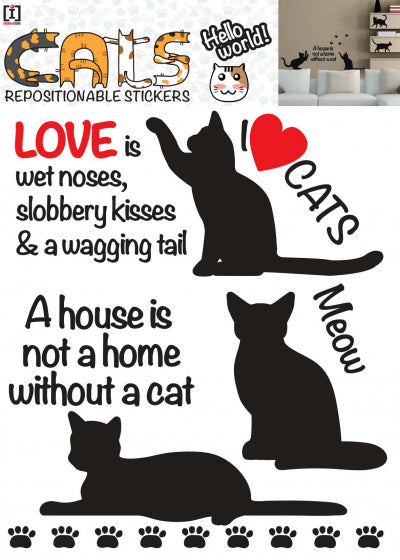 muurstickers Love Cats A3 vinyl zwart 2 stuks