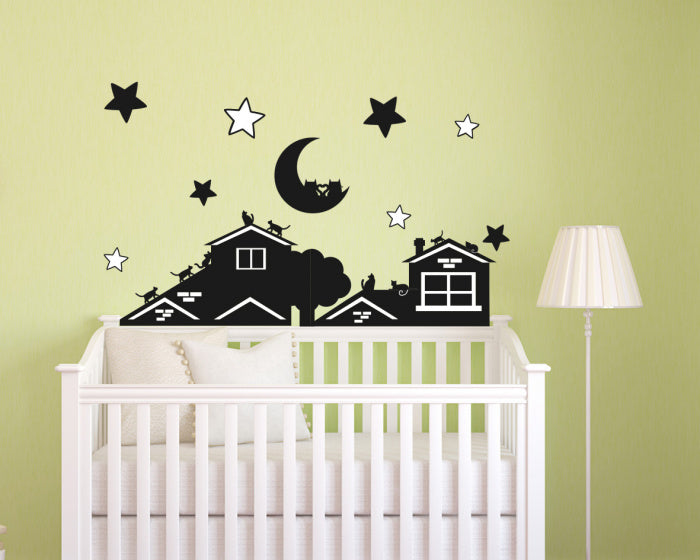 muurstickers Moon Cats A3 vinyl zwart 2 stuks