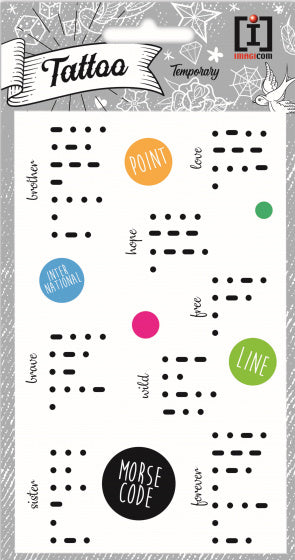 tattoo Morse Code Words junior PVC zwart 8 stuks