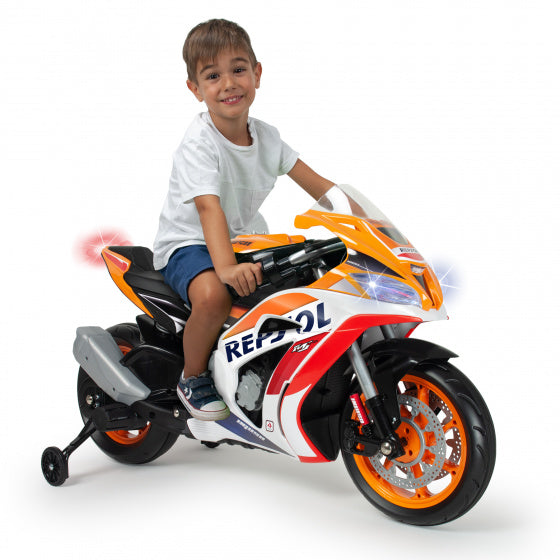 elektrische kindermotorfiets Repsol 12V oranje/wit