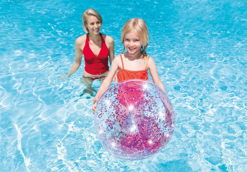 strandbal Glitter 71 cm transparant paars