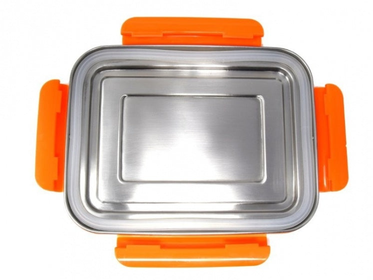 RVS lunchbox 2 liter zilver/oranje
