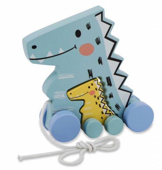 trekfiguur Dino junior 24 x 8,3 cm hout lichtblauw 2-delig