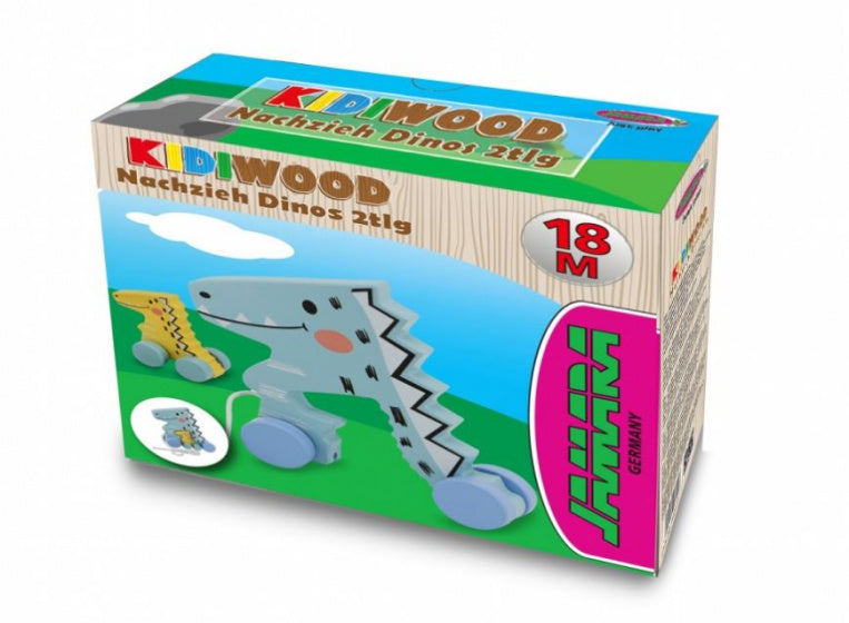 trekfiguur Dino junior 24 x 8,3 cm hout lichtblauw 2-delig