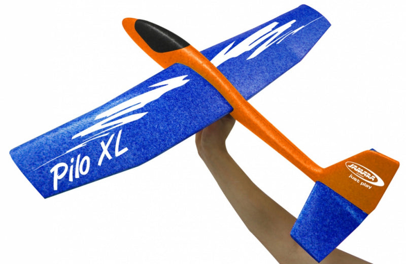 werpvliegtuig Pilo XL junior 68 cm schuim oranje/blauw