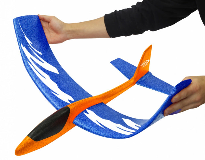 werpvliegtuig Pilo XL junior 68 cm schuim oranje/blauw
