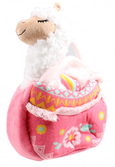 knuffel Lola lama met handtas meisjes 24 cm wit/roze