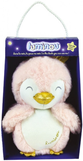 knuffel Luminou pinguin lichtgevend 18 cm pluche roze