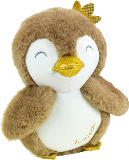 knuffel Luminou pinguin lichtgevend 18 cm pluche taupe