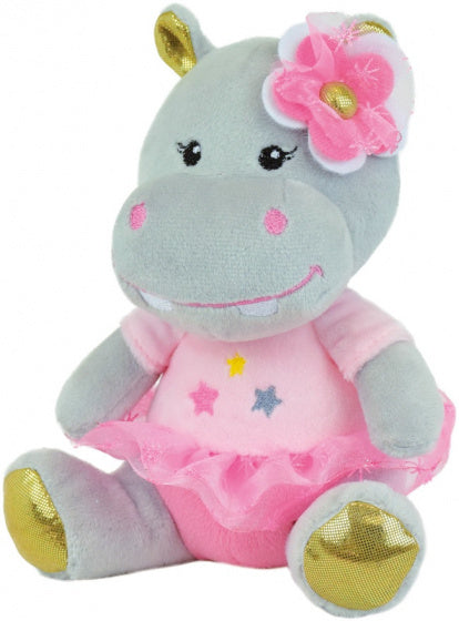 knuffel Opera nijlpaard 18 cm pluche grijs/roze