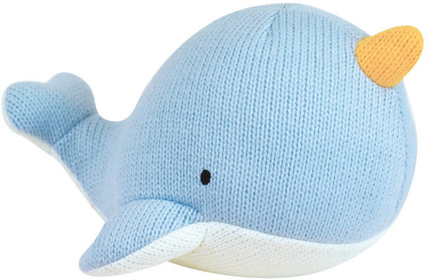 knuffel Tricotou walvis 22 cm polyester blauw/wit