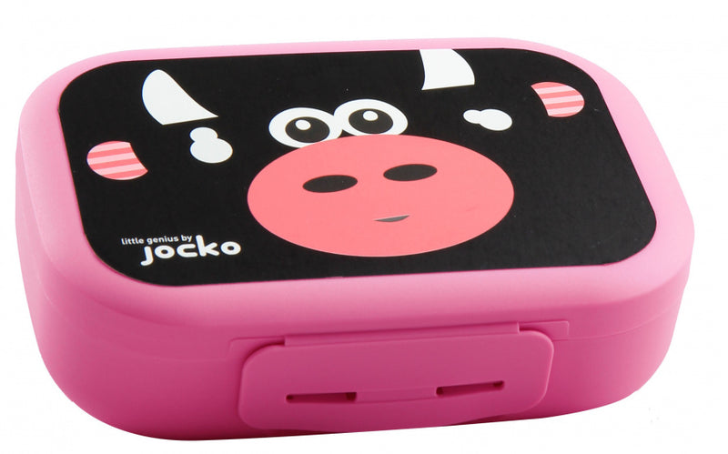 broodtrommel Koe junior 18 x 12 cm roze/zwart