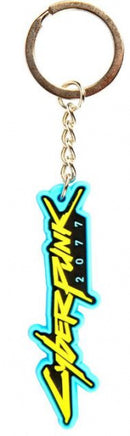 sleutelhanger Cyberpunk logo 7 x 2 cm rubber blauw/geel