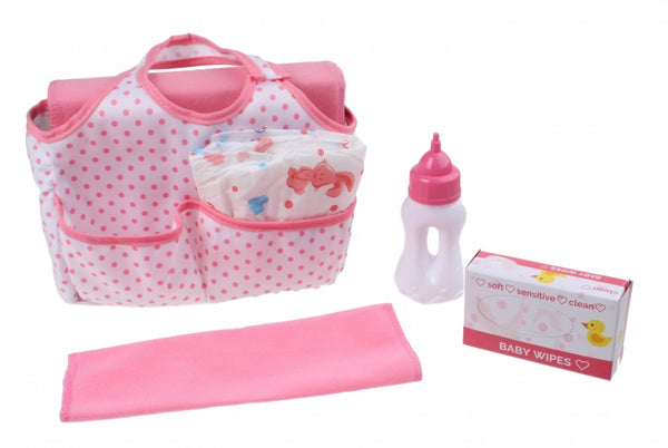 Baby Rose poppen luiertas met accessoires 6-delig wit/roze