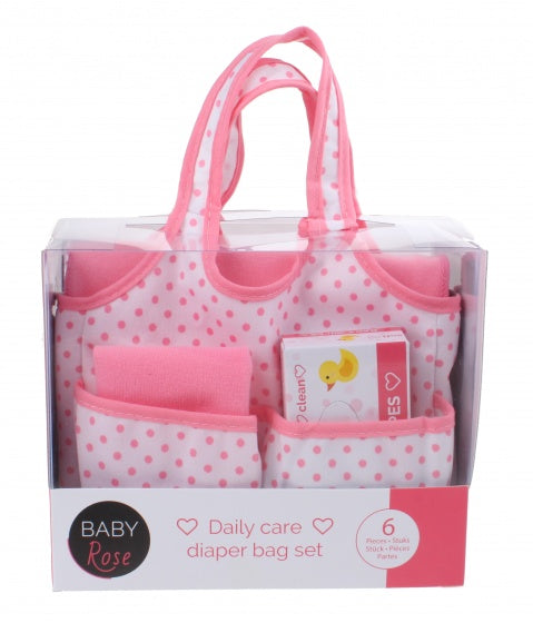 Baby Rose poppen luiertas met accessoires 6-delig wit/roze