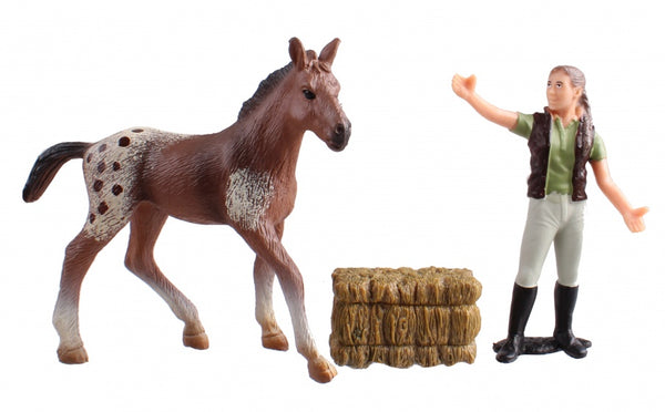 Country Life paarden verzorgingset bruin/rood 10,5 cm