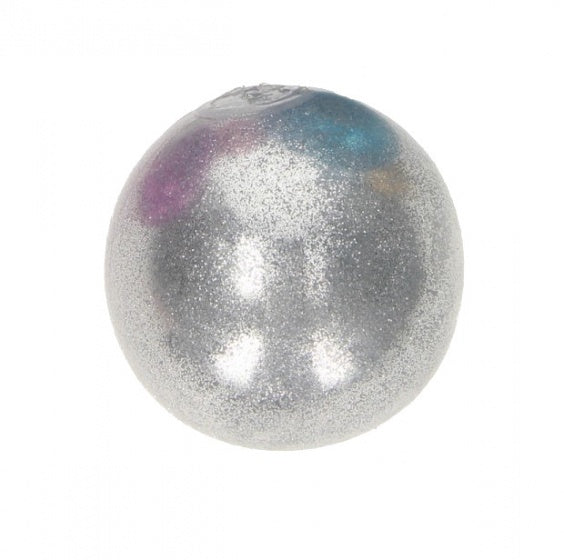 glitterstressbal 7 cm zilver