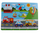 Houten knopjespuzzel transport 45 x 35 cm 7-delig