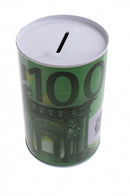 Metalen spaarpot met eurobiljet print 100 euro groen