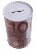 Metalen spaarpot met eurobiljet print 10 euro rood