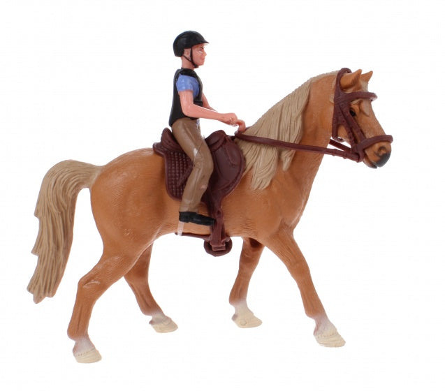 paardenspeelset ruiter met paard bruin 11 cm