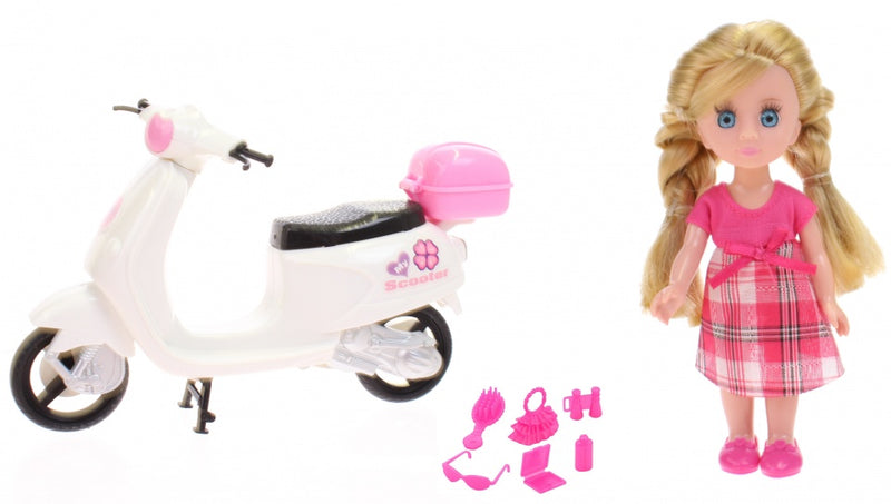 pop Lily Dolls - scooter 15 cm wit/roze/blond 10-delig