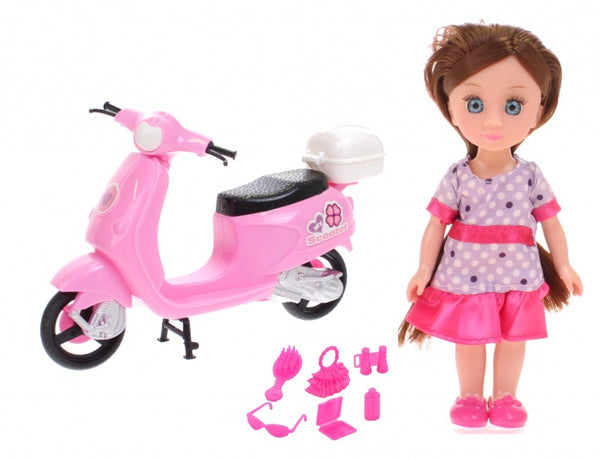 pop Lily Dolls - scooter 15 cm roze/paars/blond 10-delig