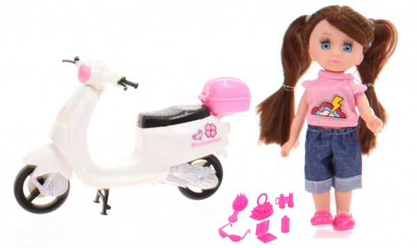pop Lily Dolls - scooter 15 cm wit/roze/bruin 10-delig