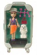 pop met hondje in blauwe reiskoffer meisjes 17 cm 6-delig