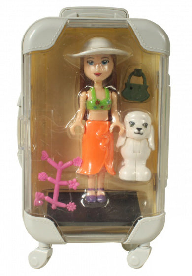 pop met hondje in gele reiskoffer meisjes 17 cm 6-delig