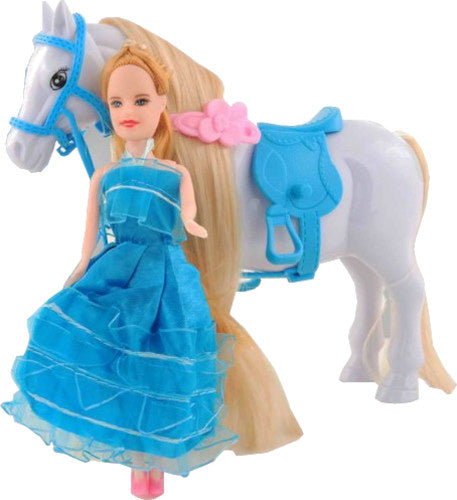 pop met paard Loving Horse junior 15-18 cm blauw/wit
