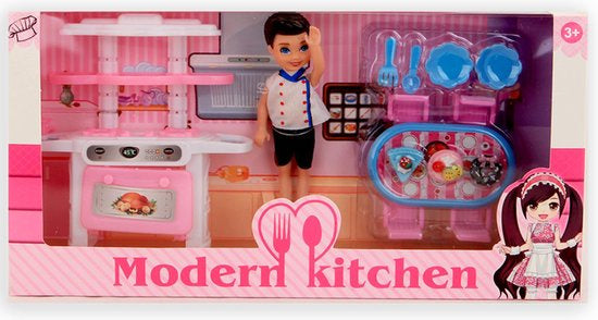tienerpop Modern Kitchen brunette 15 cm roze 11-delig