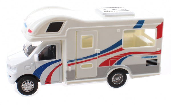 Touring Car camper 12,5 cm diecast wit/blauw/rood