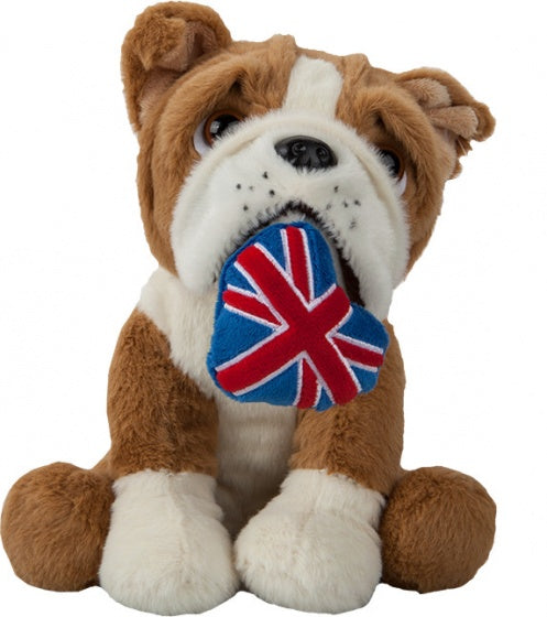 hondenknuffel Bulldog met Union-Jack 20 cm bruin/wit