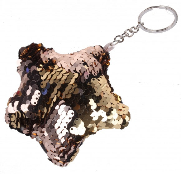 sleutelhanger met draai-pailletten brons/goud 8 cm