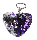 sleutelhanger met draai-pailletten paars/zilver 8 cm