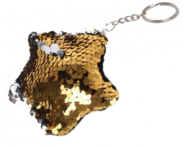 sleutelhanger met draai-pailletten zilver/goud 8 cm
