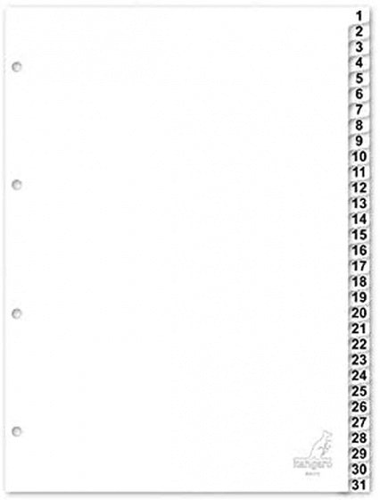 tabbladen Cijfers A4 120 mm polypropyleen wit 20-delig