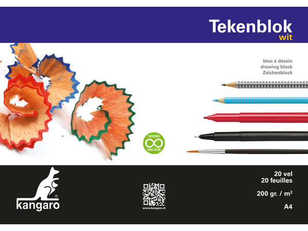 Kangaro K-5551 Tekenblok 210x297mm 200gr 20 Vel, Wit