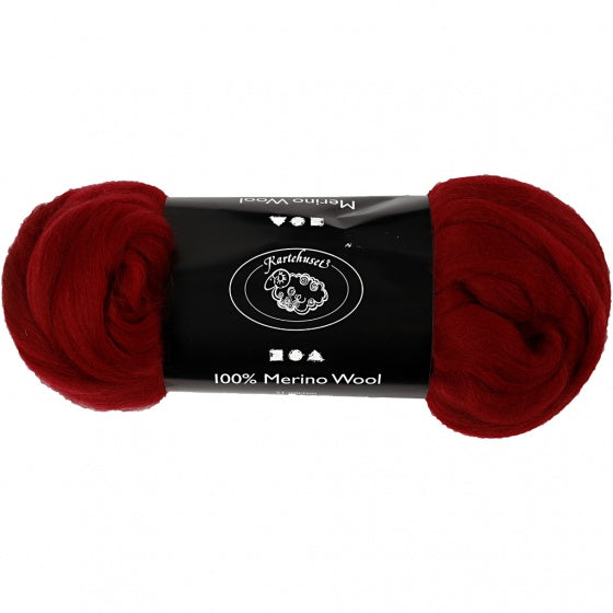 wol Merino 21 micron donkerrood 100 gram per bol