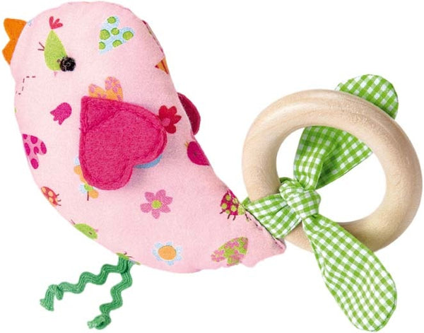 houten grijpring vogel 14 cm roze